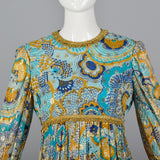 1970s Mollie Parnis Bohemian Maxi Dress with Long Sleeves