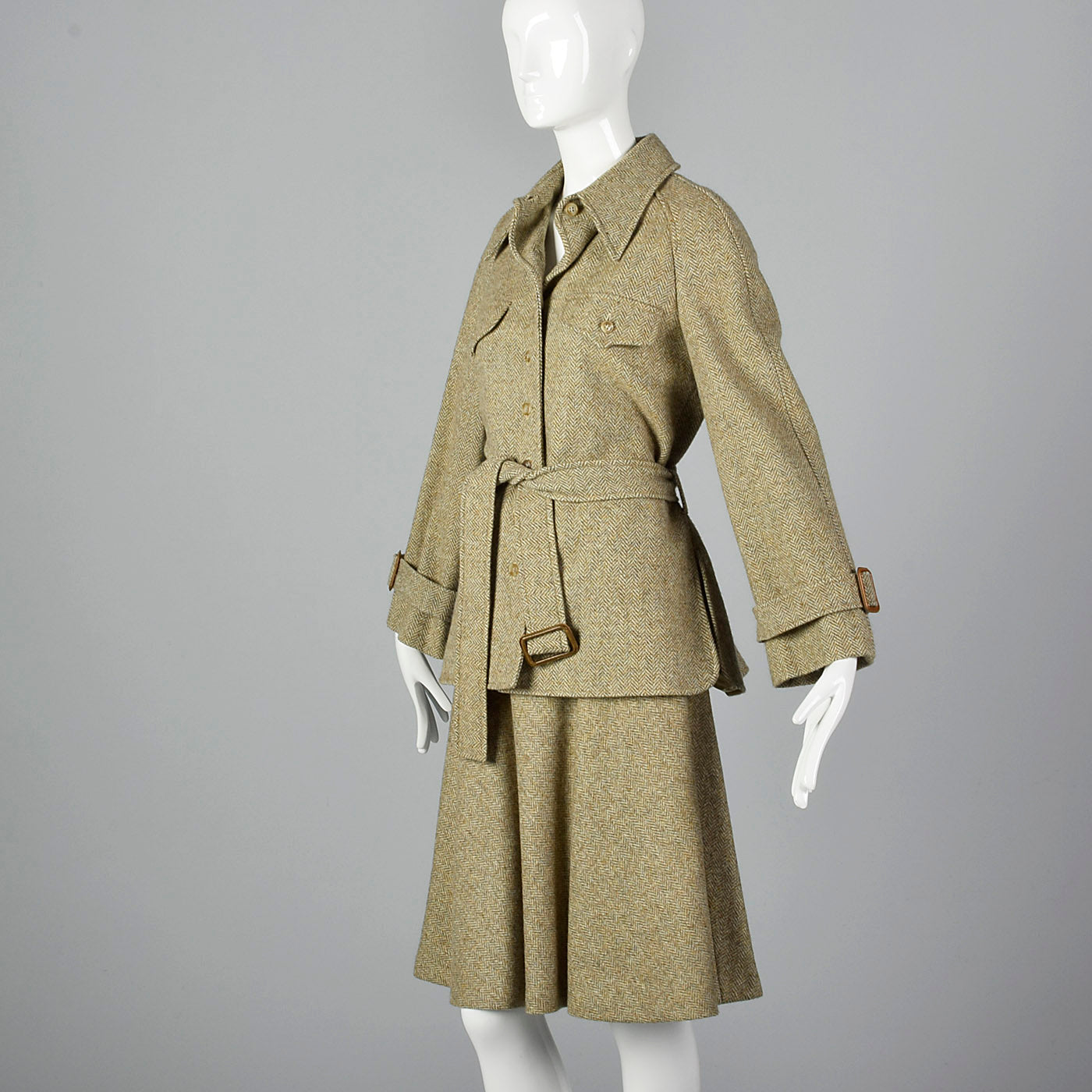 1970s Anne Klein Tweed Safari Style Suit