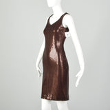 XS St John Couture Cocktail Mini Dress Designer Sleeveless Knit Brown Paillettes