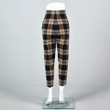 1960s Wool Cigarette Pants in Black and Brown Plaid