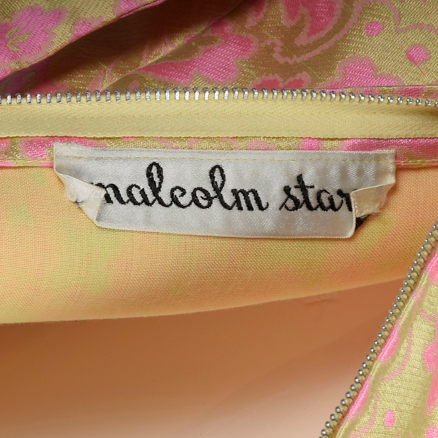 1960s Malcolm Starr Sleeveless Maxi Dress in Pink and Chartreuse Psychedelic Brocade