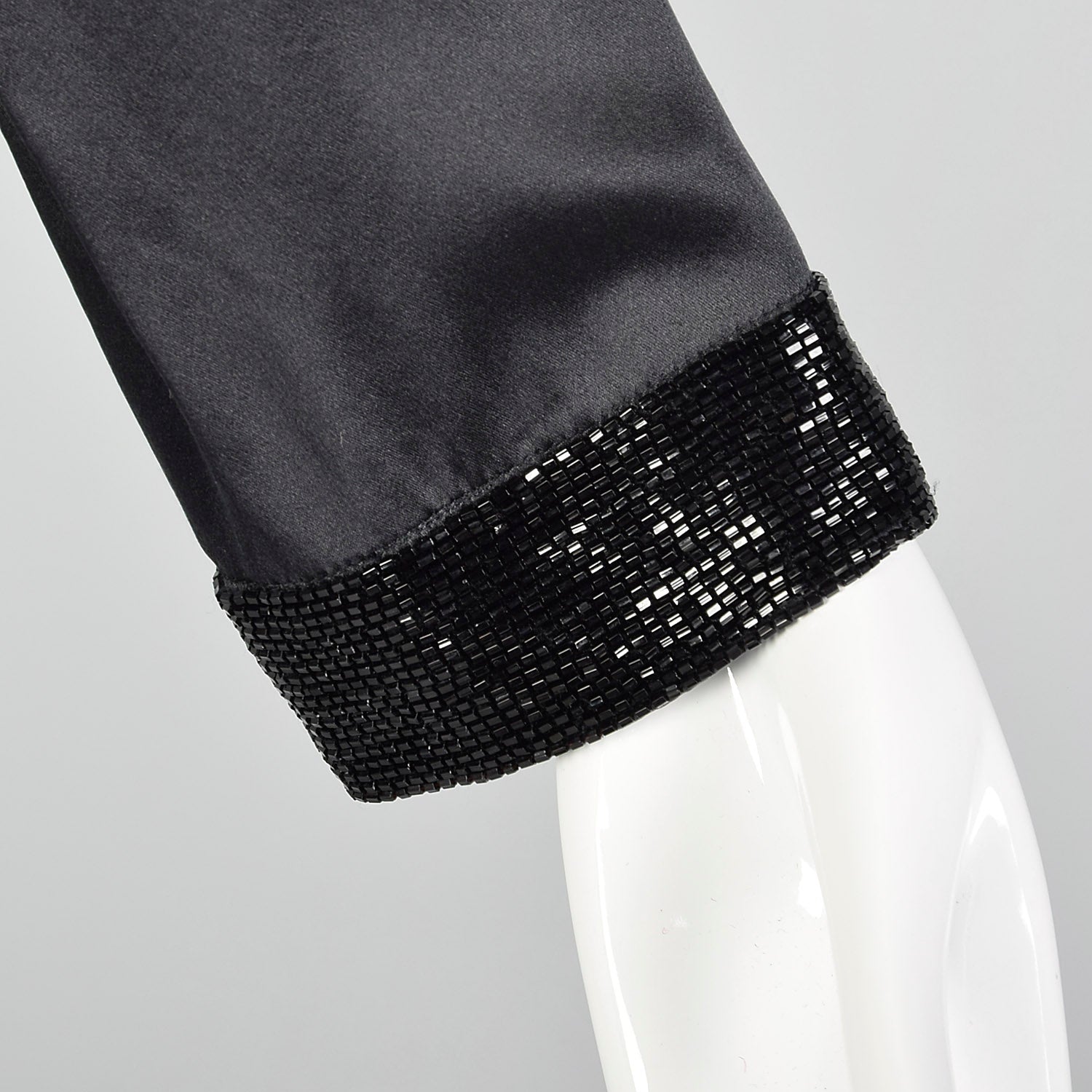 Small-Large 1980s Black Beaded Collar Wrap Top