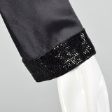 Small-Large 1980s Black Beaded Collar Wrap Top