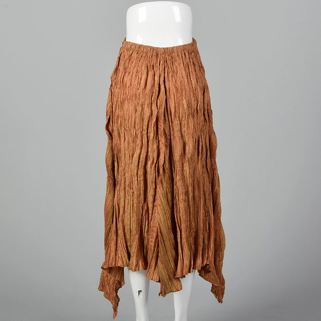 2000s Issey Miyake Iridescent Orange Pleated Skirt with Asymmetric Hem