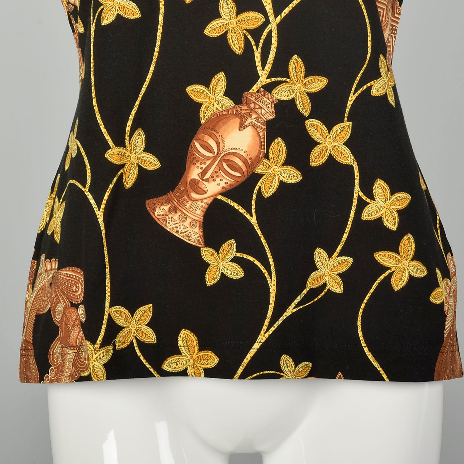 Escada Novelty Gold Ethnic Print T Shirt Black Short Sleeve Top