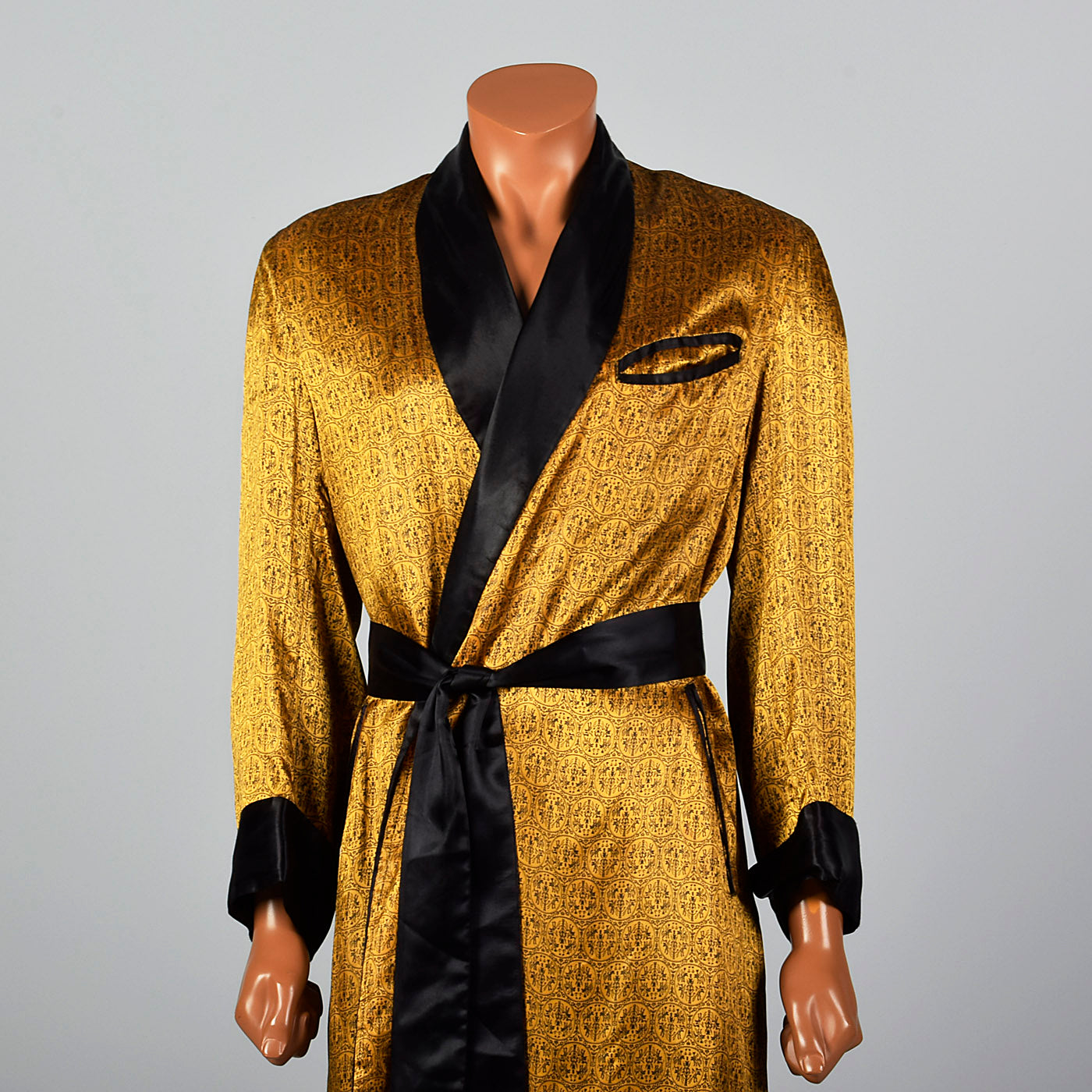 Mens Luxury Robe Gold Housecoat Dressing Gown Vintage Style 