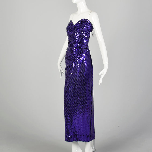 1980s Lillie Rubin Purple Sequin Strapless Mermaid Prom Dress