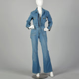 Small 1970s Denim Jumpsuit Long Sleeve Bell Bottoms