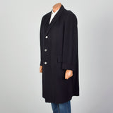 42 Large 1950s Mens Black Cashmere Overcoat