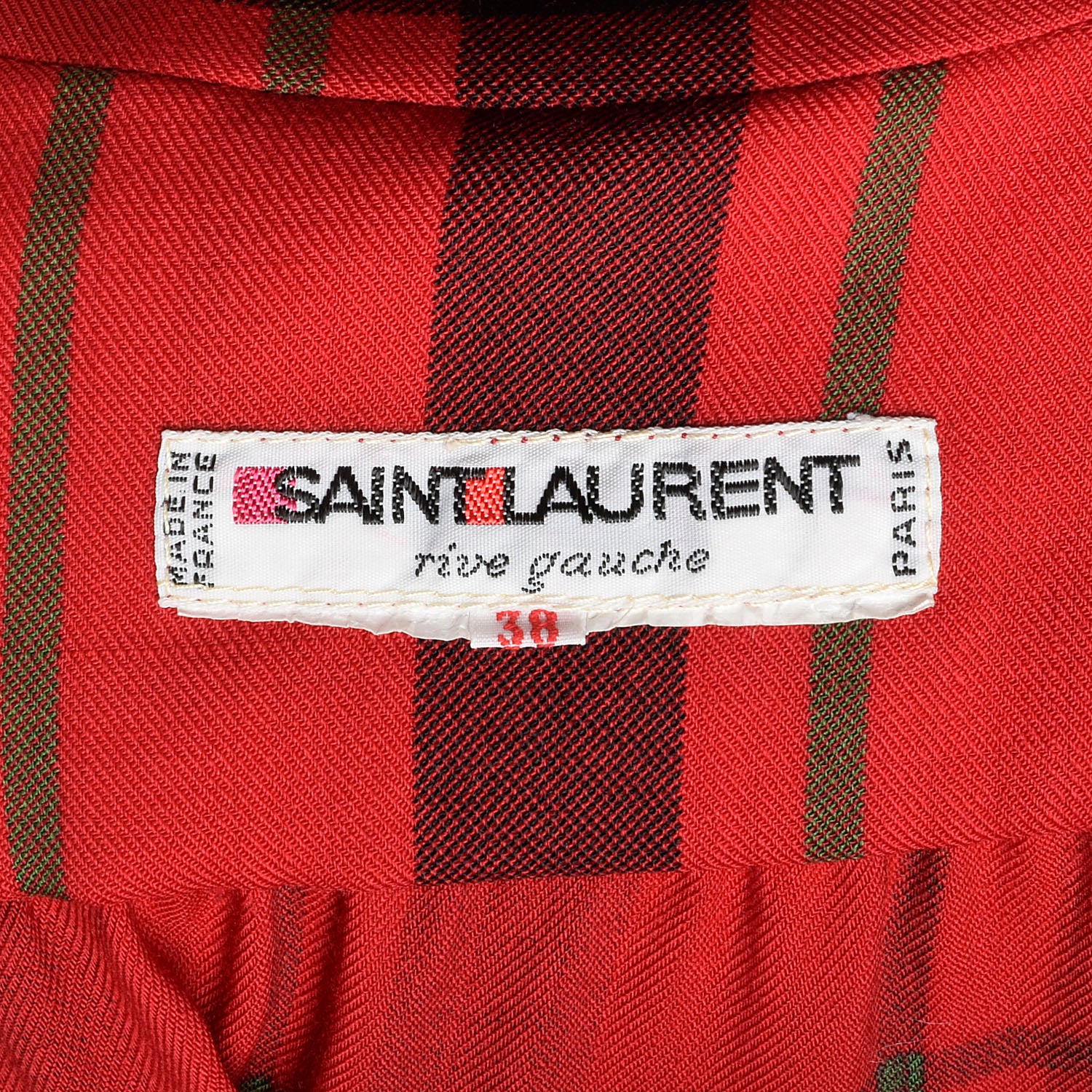 Small 1970s Yves Saint Laurent Rive Gauche Red Plaid Dress Double Breasted Long Sleeves