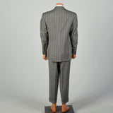 42L 1940s 2pc Suit Grey Herringbone Twill Double Breasted Peak Lapel