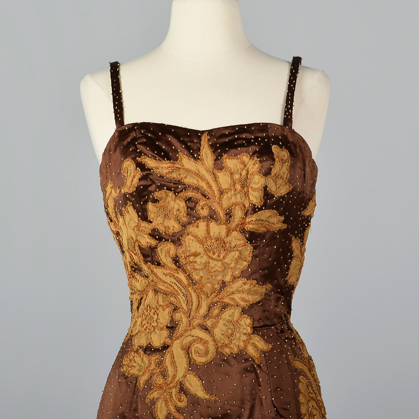 1950s Brown Dress with Lace Applique
