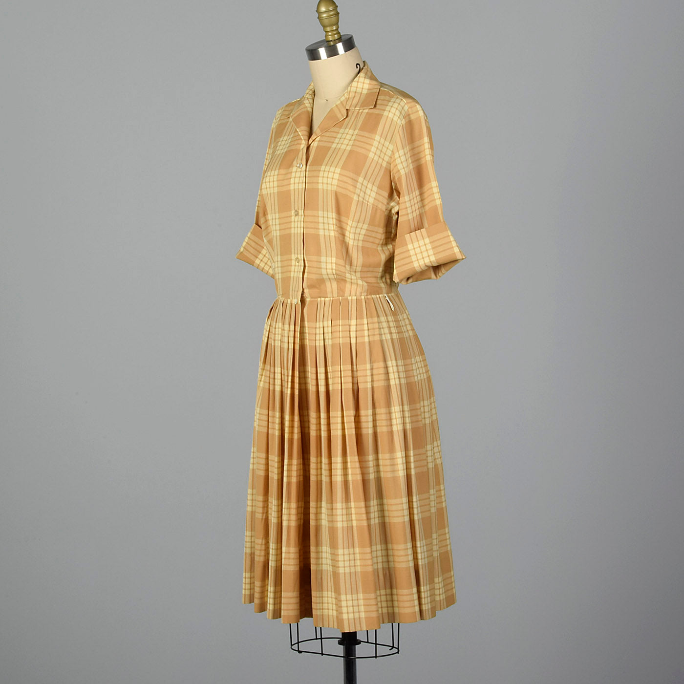 1960s Plaid Shirtwaist Dress with Vented Back