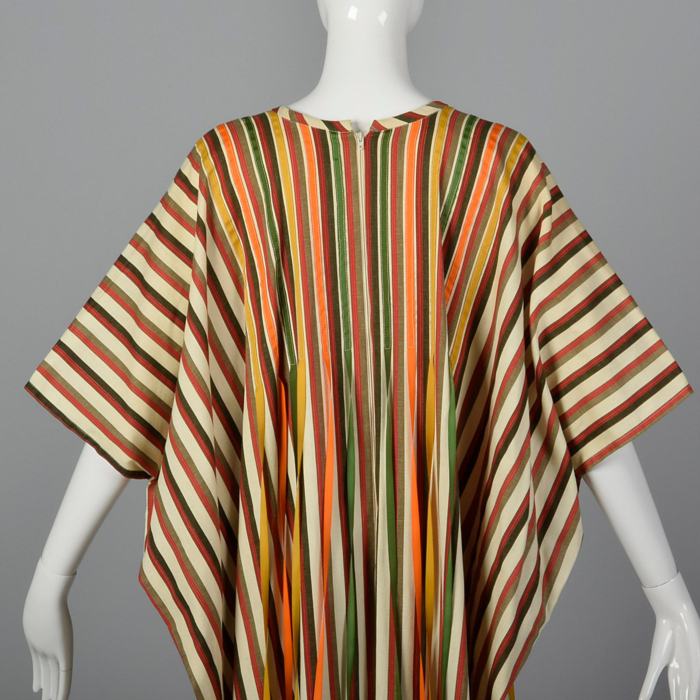 1970s Stripe Cotton Kaftan with Ribbon Fringe
