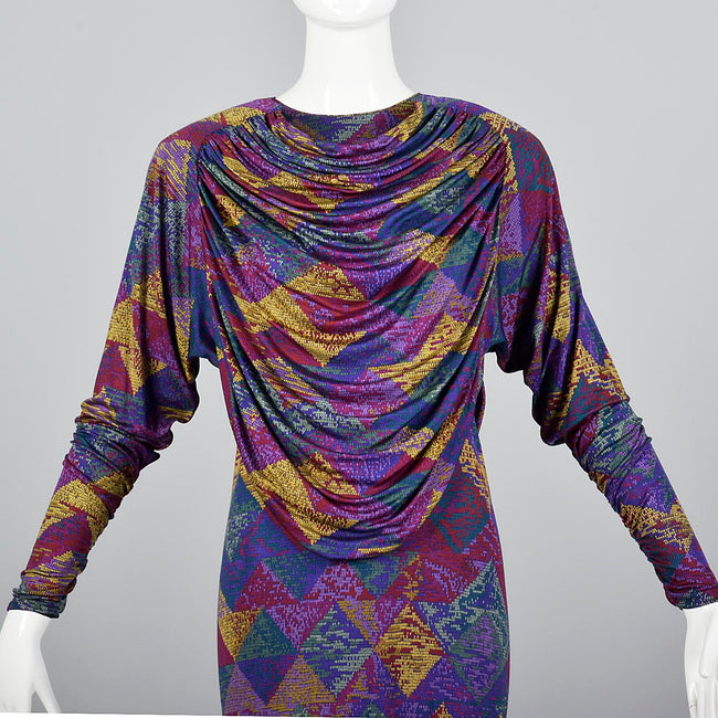 Missoni Purple Silk Jersey Dress with Draped Bodice
