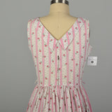 Medium 1950s Pink Floral Stripe Dress Sleeveless Casual Summer Fit and Flare Day Dress