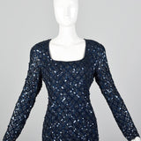 1990s Oleg Cassini Blue Beaded Cocktail Dress