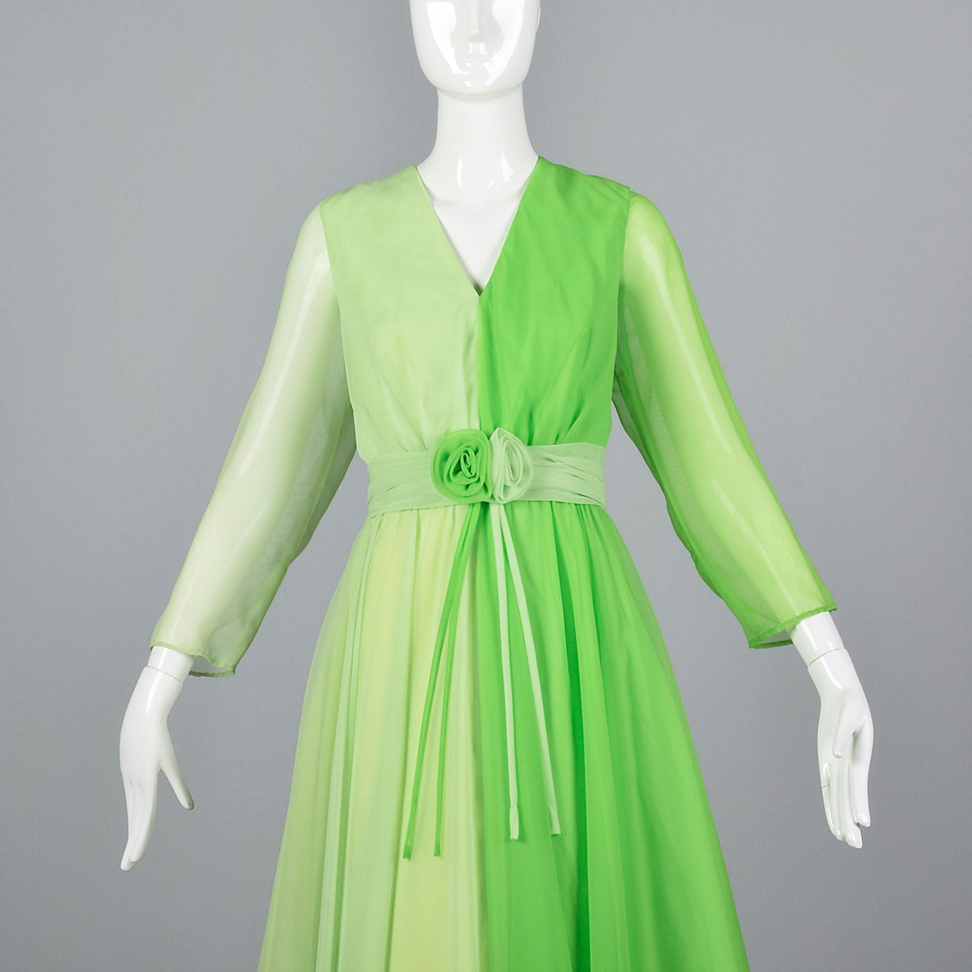 1970s Green Colorblock Maxi Dress