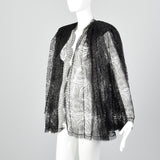 1980s Black & Silver Lace Swing Coat Galanos
