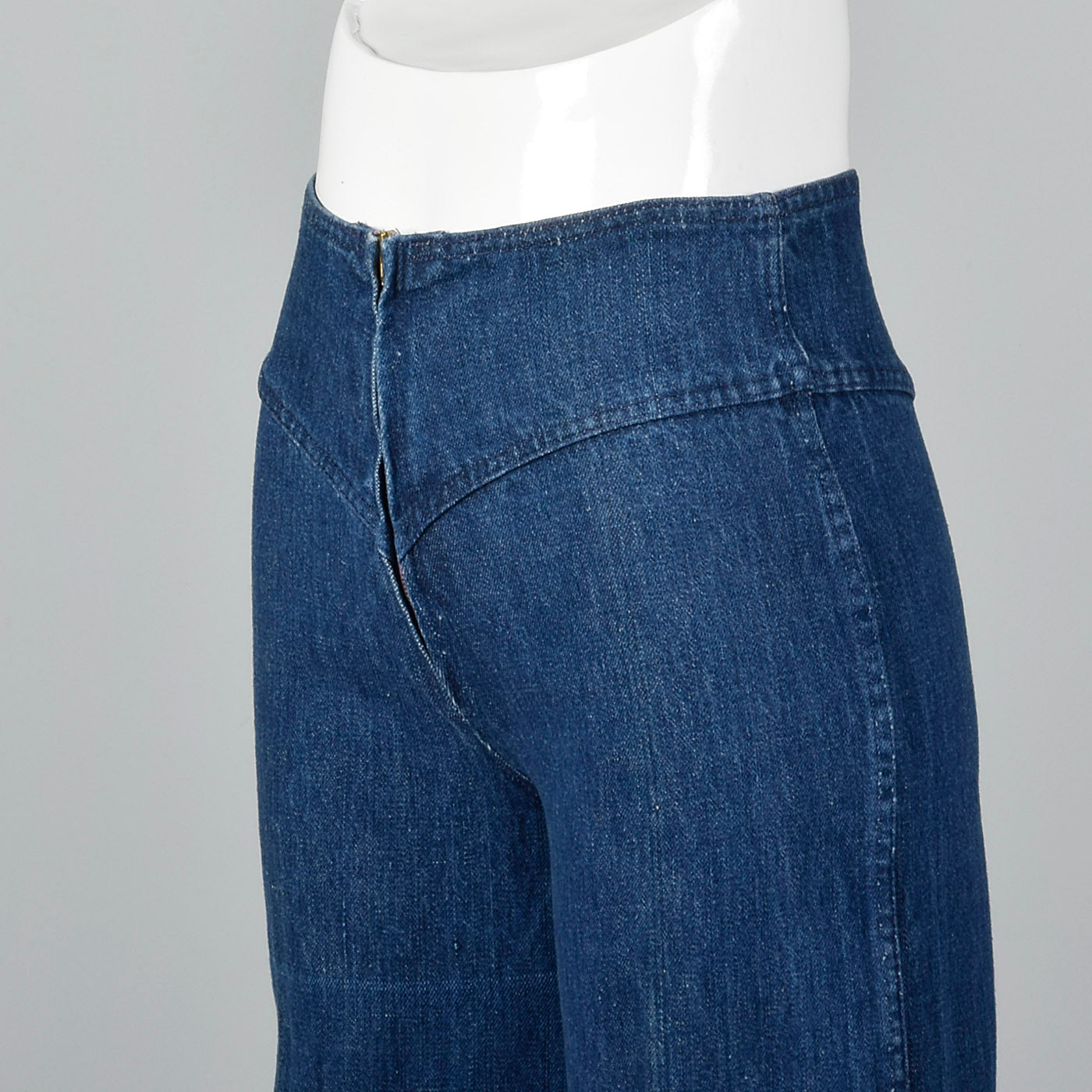 1970s Zip Front Bell Bottoms Cotton Denim