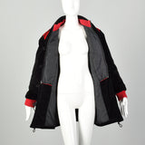 Medium 1980s Winter Coat Red Layered Look Black Corduroy