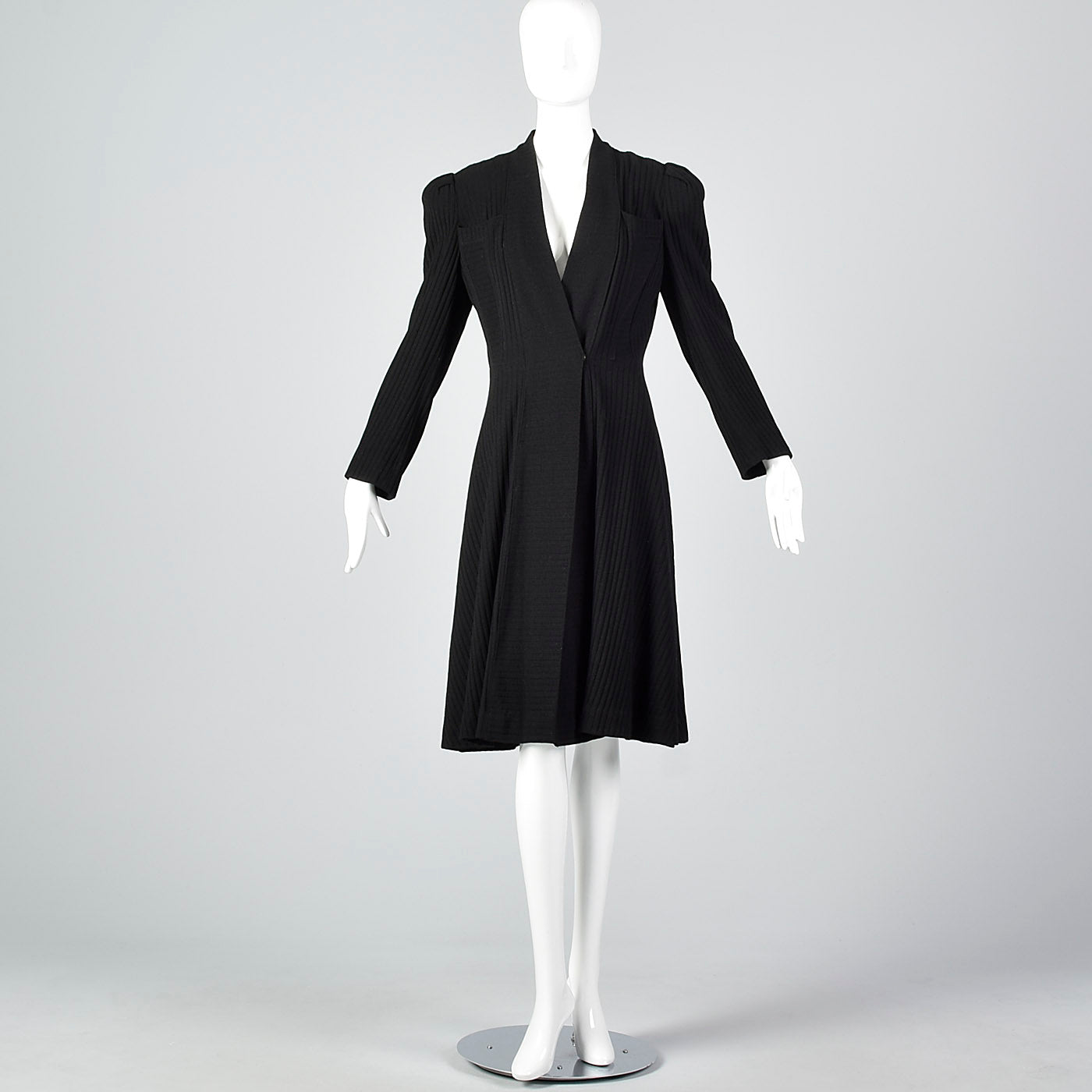 1940s Black Striped Wrap Coat