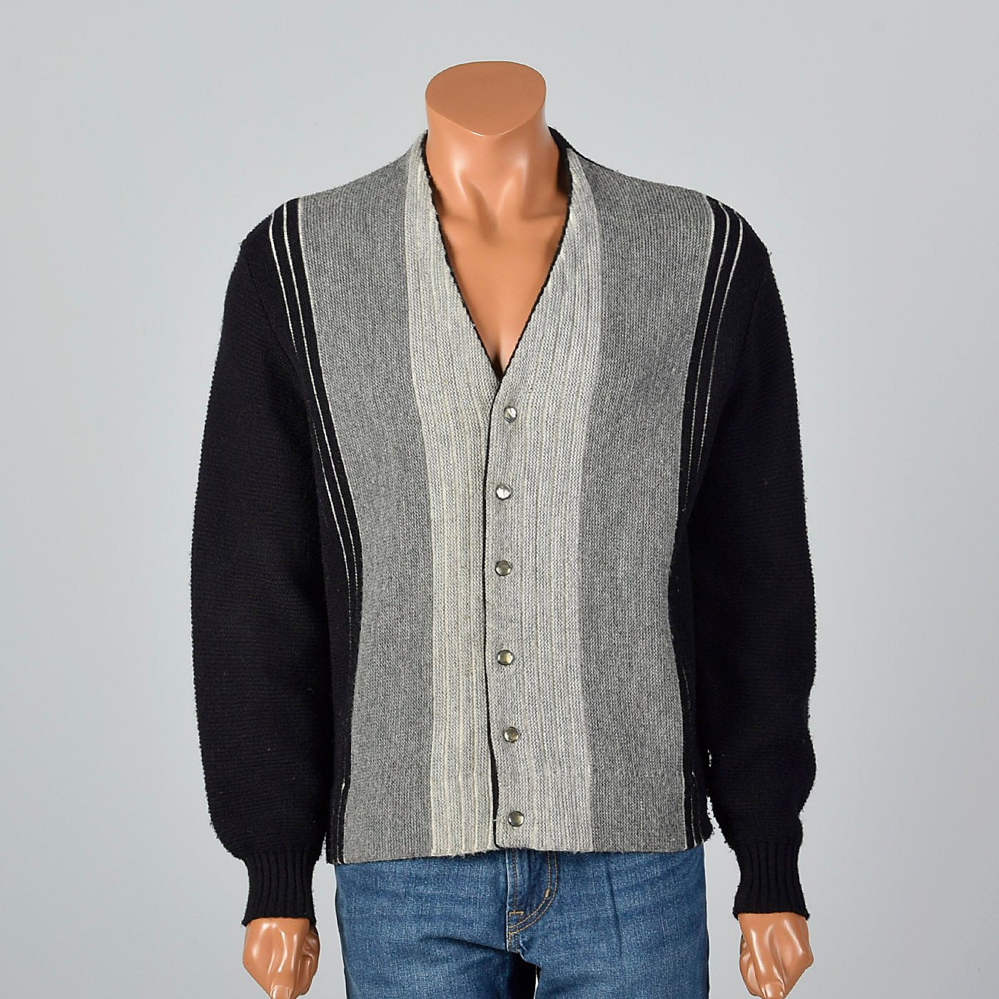1950s Mens Campus Black and Gray Cardigan