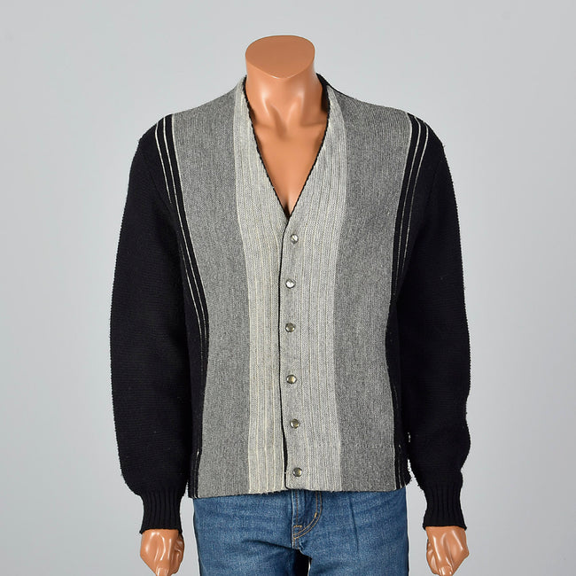 1950s Mens Campus Black and Gray Cardigan