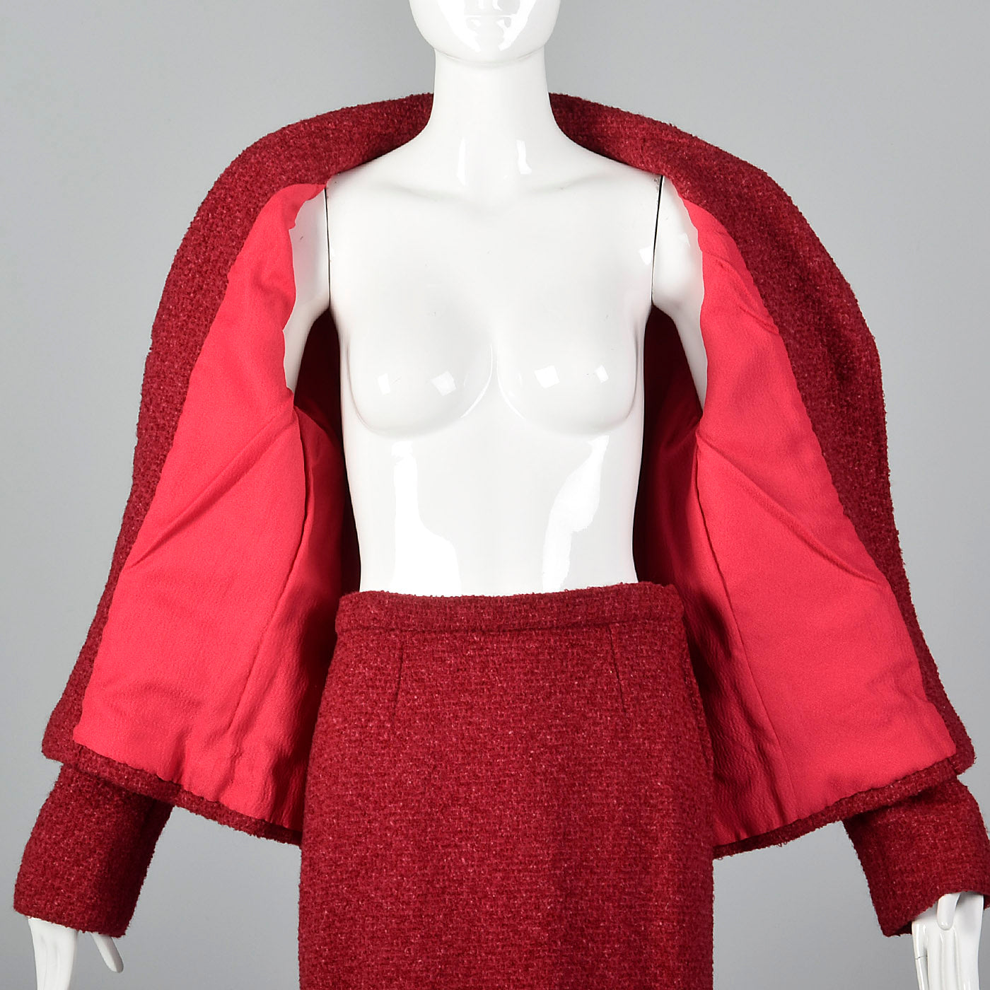 1960s Red Boucle Wool Skirt Suit