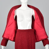 1960s Red Boucle Wool Skirt Suit