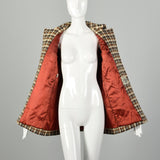 Small 1960s Tweed Coat Plaid Woven Winter Car Coat Mod Double Breasted