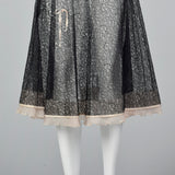1950s Sheer Black Lace Half Slip with Pink Crystal Pleats