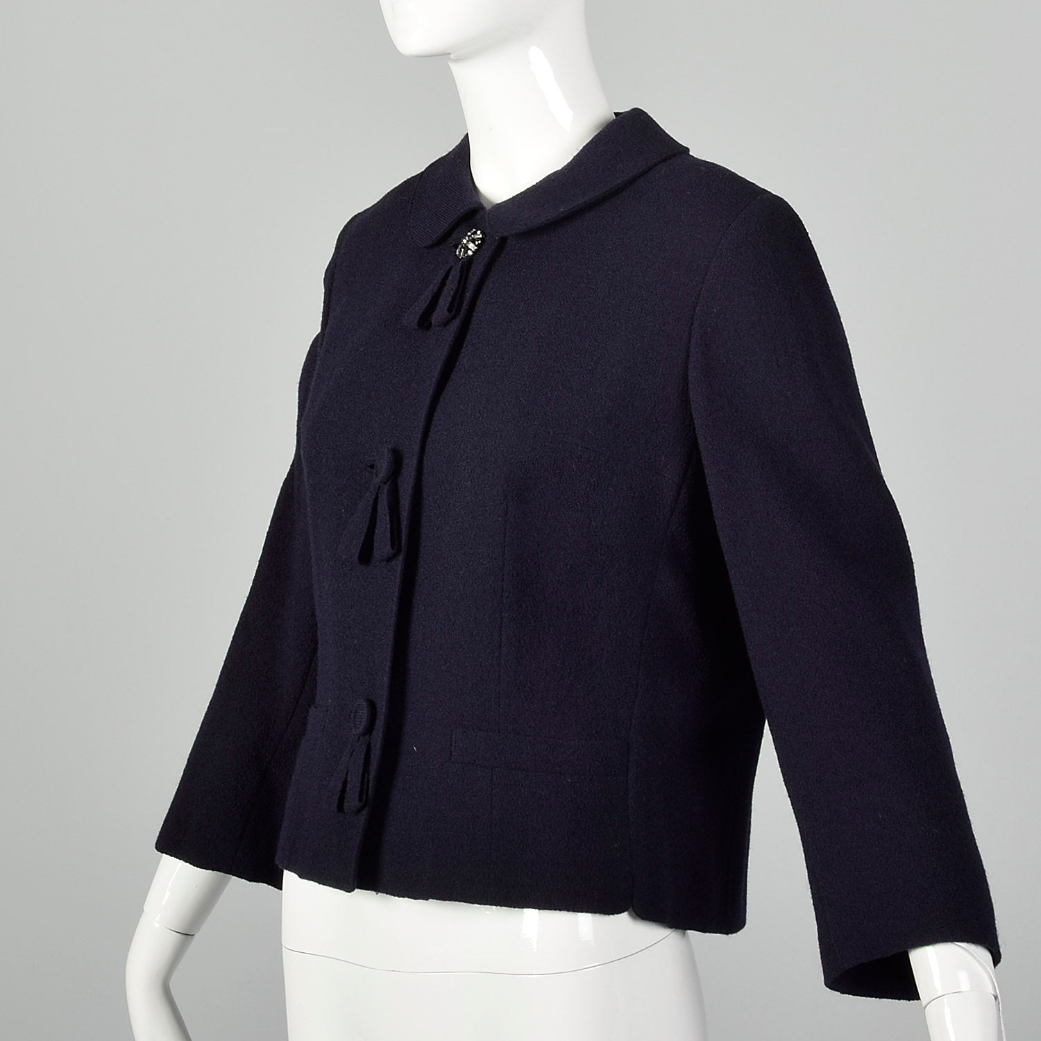 Medium 1960s Navy Blue Peter Pan Collar Wool Jacket