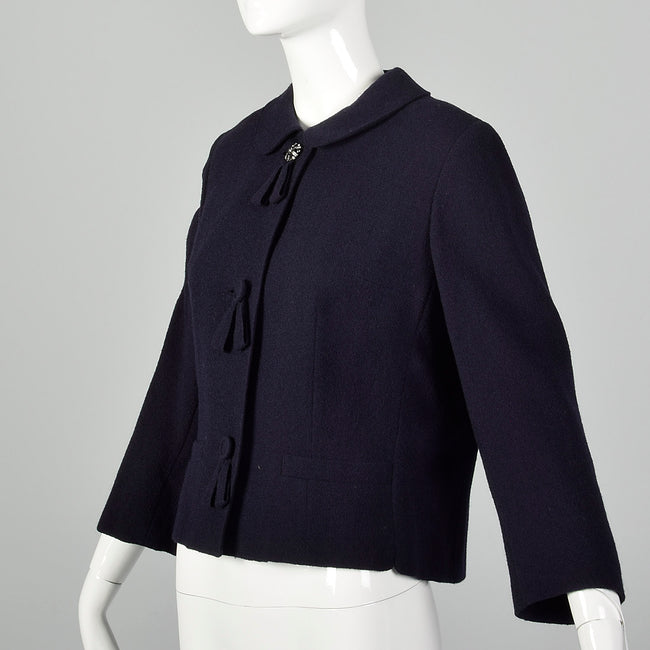 Medium 1960s Navy Blue Peter Pan Collar Wool Jacket