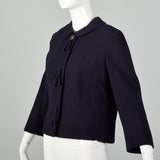 Medium 1960s Navy Blue Peter Pan Collar Wool Jacket
