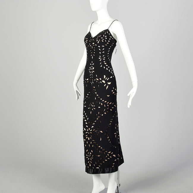 XL 1990s Lillie Rubin Dress Formal Evening Gown Black Prom Dress Illusion