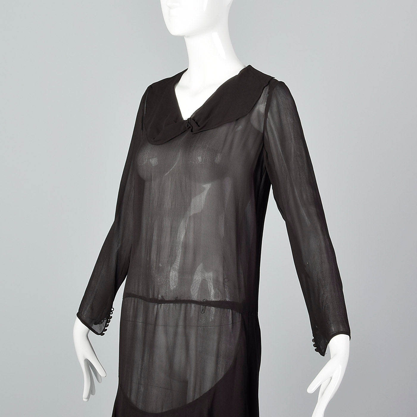 1920s Sheer Black Dress with Layered Skirt