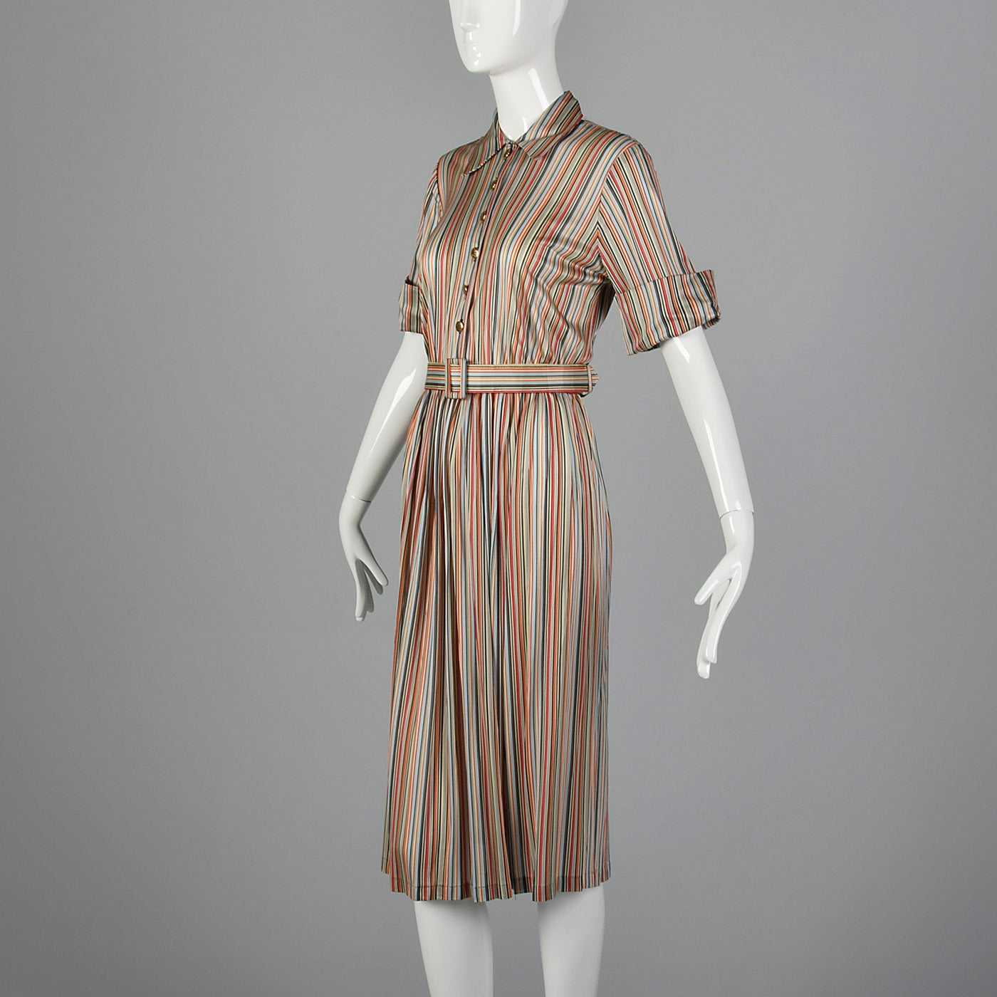 1940s Silky Knit Stripe Dress with Monogram Buttons