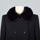 1960s Black Double Breasted Coat with Mink Collar