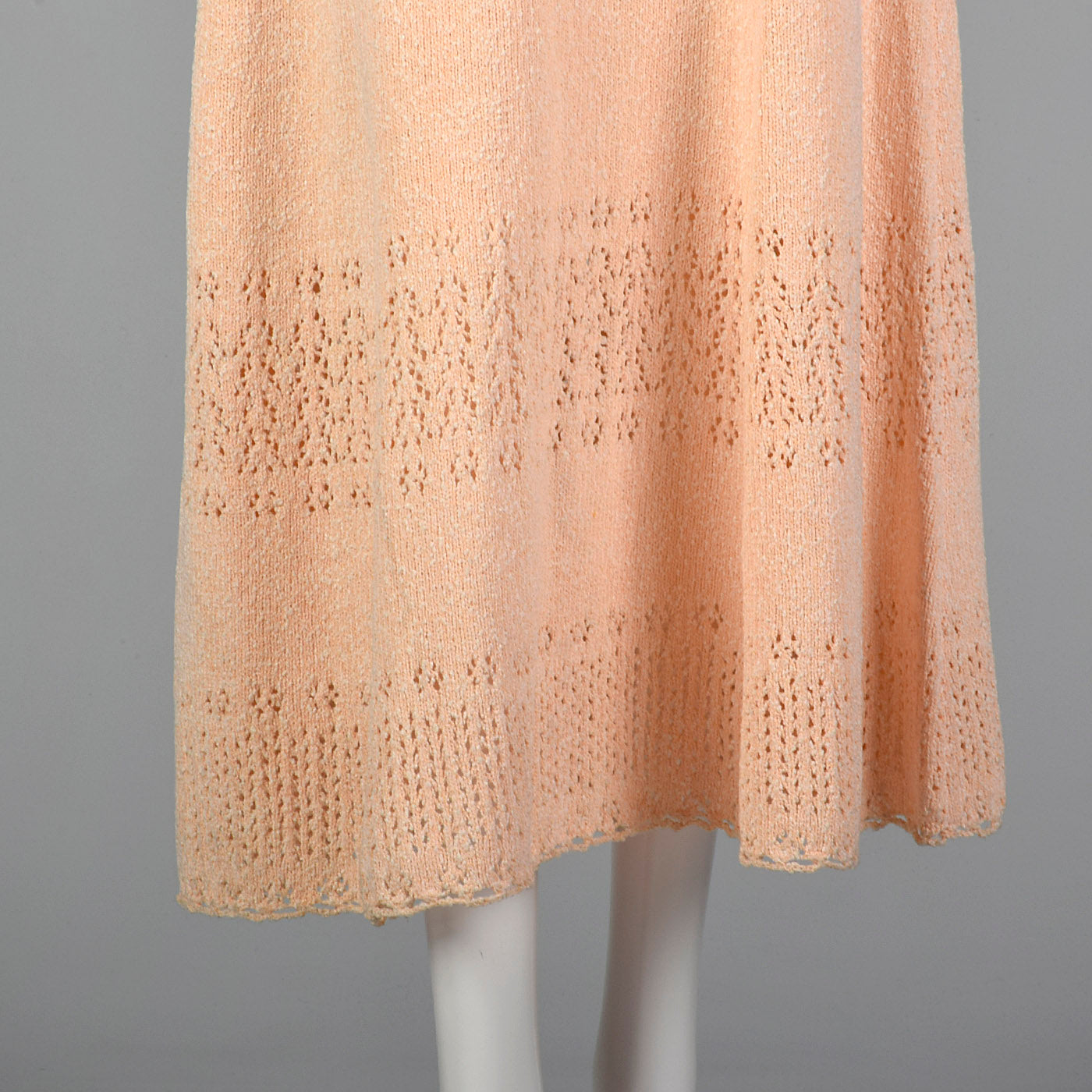 1970s Pink Knit Maxi Dress with Bell Sleeves