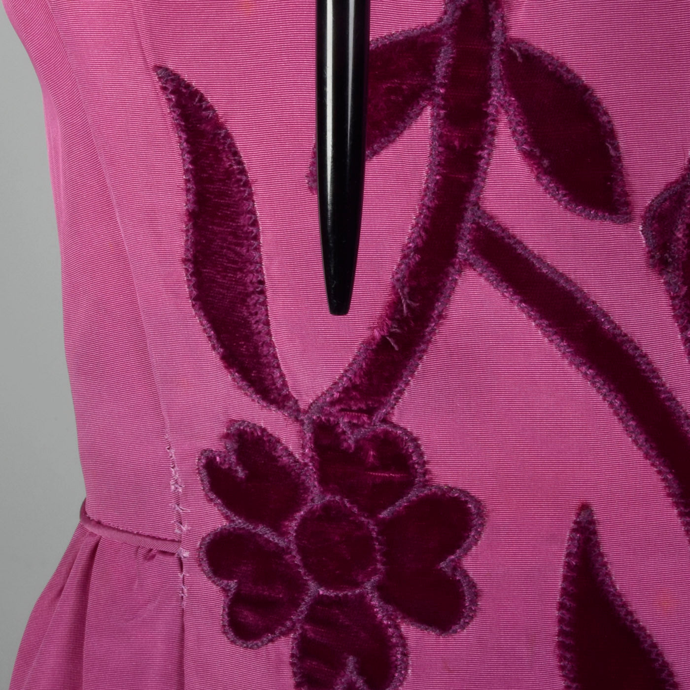 1940s Pink Taffeta Gown with Velvet Applique