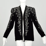 Medium 1980s Black Velvet Jacket Silver Sequin Evening Coat