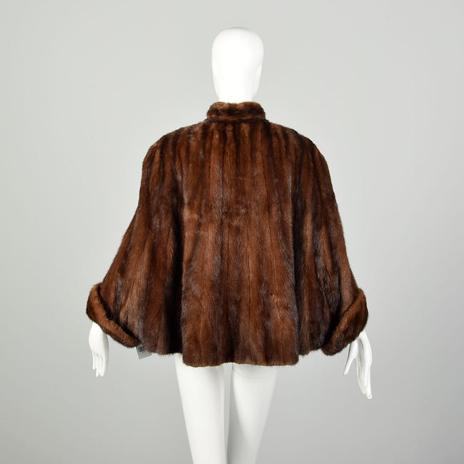 OSFM 1950's Mink Batwing Cuffed Cape Fur Jacket Glamorous Cocoon Wrap Mink Stole
