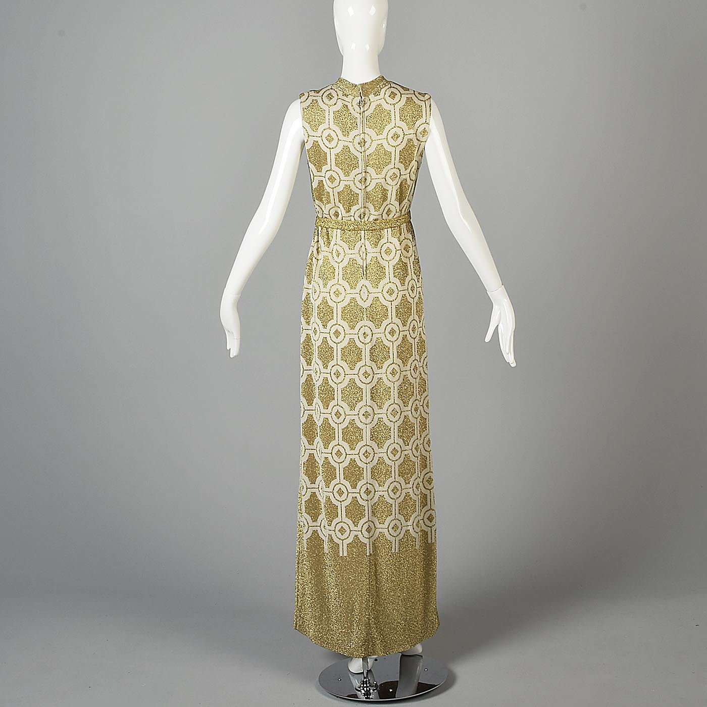 1970s Balmain Maxi Dress in Cream and Gold Lurex