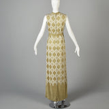 1970s Balmain Maxi Dress in Cream and Gold Lurex