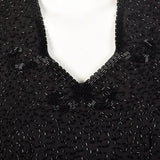 Medium 1940s Little Black Dress Beaded Art Deco Rayon Short Sleeve Peplum