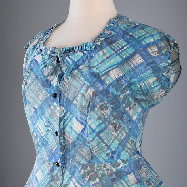 1950s Cotton Day Dress with Plaid Print