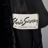 1950s Black Crushed Velvet Skirt Suit