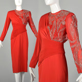 1980s Rose Taft Red Evening Dress