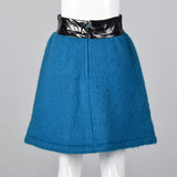 1960s Pierre Cardin Space Age Mod Blue Mohair and Black Vinyl Mini Skirt